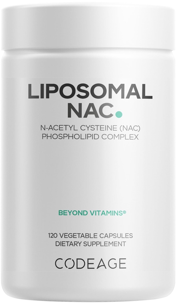 Kodeage Liposomal NAC Supplement - N-Acetyl L-cysteine Aminosyre - 2 måneders forsyning - Free-Form NAC - Fosfolipid Complex - Vegan, Ikke-GMO, Glutenfri, Dairy-Free - 120 Kapsler