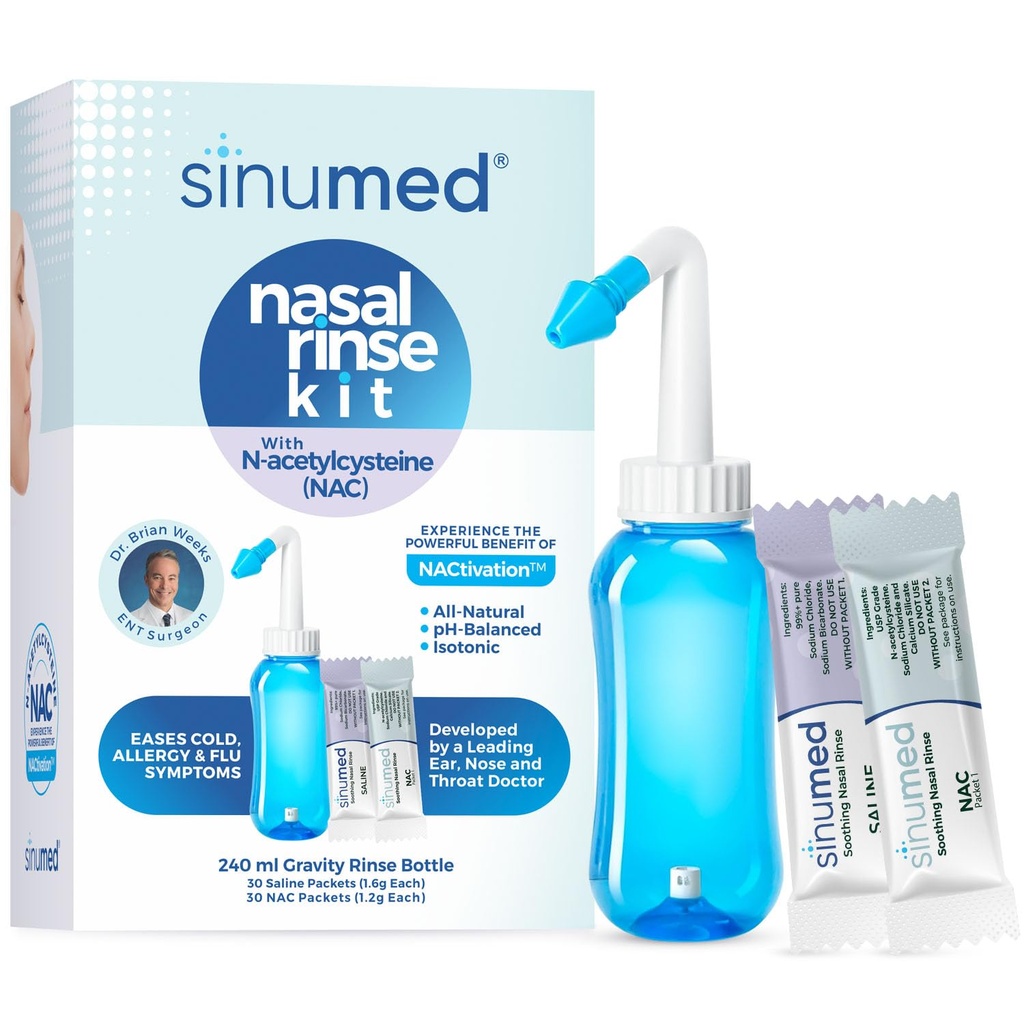 Sinus renser, 60PK Nasal renser pakker med NAC og saltvann, Gravity renser flaske, alternativ til Neti Pot, hjelper med allergi, kongessjon, kalde symptomer (Gravity Flaske med NAC 60PK)