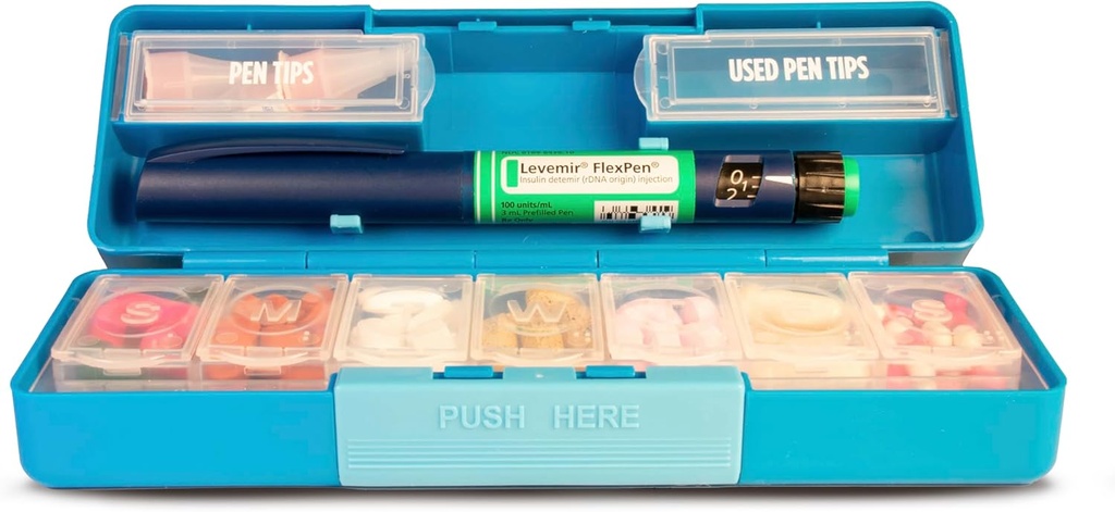 GMS Group Medical Supply, LLC Diabetic Pen Case & 7 Day Medicine Organizer - Reisesett for Diabetic Supplies - på en Glance Medicine Påminning - Holder nye og brukte Nåler trygt - Liten & diskret