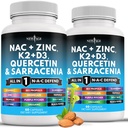 Ny AGE NAC Supplement N-Acetyl Cysteine- med vitamin D3, K2, sink, Quercetin, Triphala, Sarracenia Purpurea, Elderbær, Hellig Basil, Bee Propolis, Bromelain, L-Lysine - 120 greve