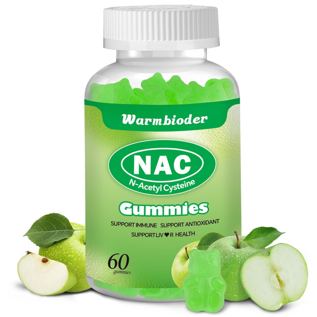 NAC Gummies for voksne og barn 1200mg, NAC Supplement N-Acetyl Cysteine, immunstøtte, NAC Chewable Support Liver Health,Sugar-fri, Grønn Apple Flavor