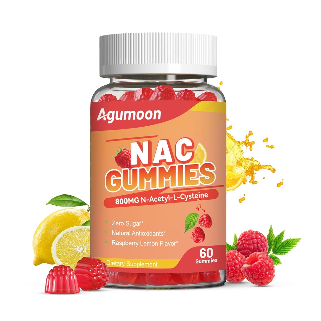 NAC Gummies 800 mg for voksne og 400 mg for barn, NAC Supplement N-Acetyl Cysteine, Sugar-Free - 60 Vegan Gummies, Antioksidant Supplement, Immun Support