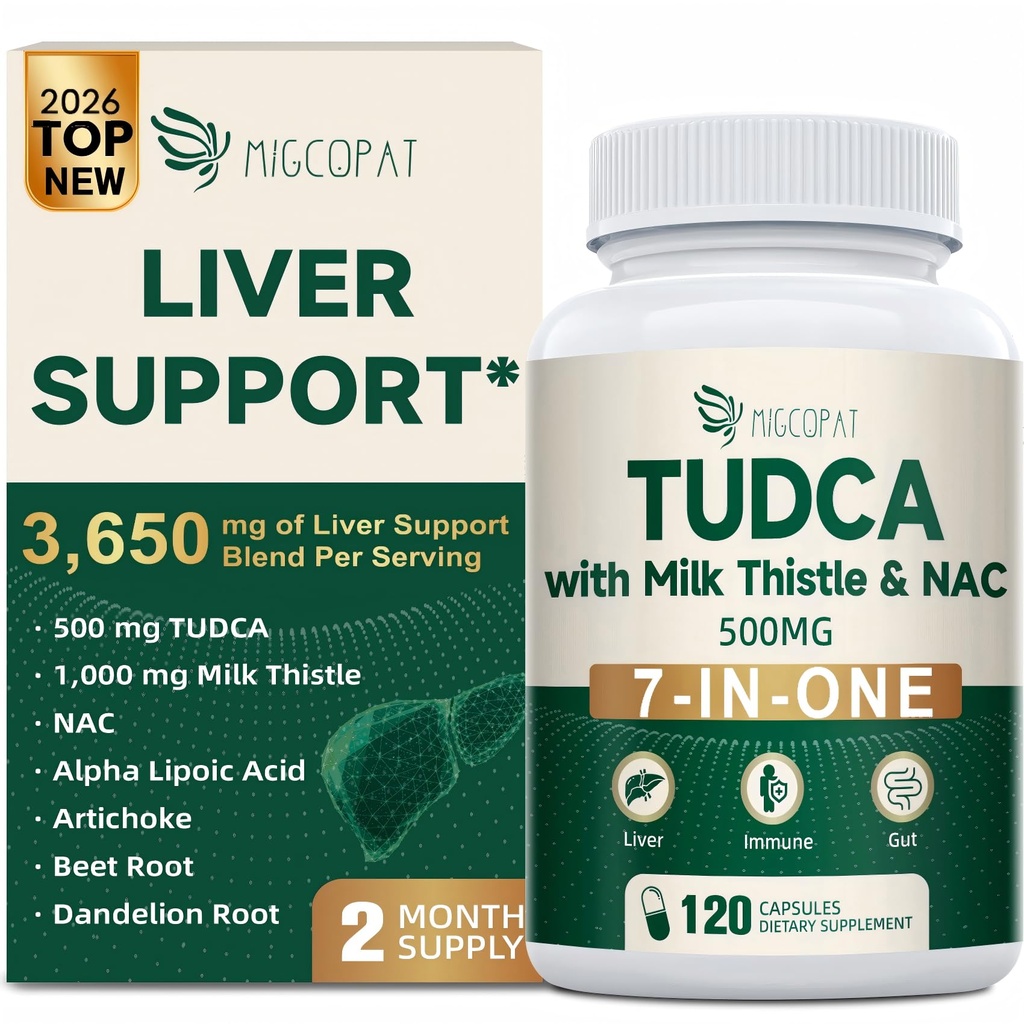 Migcopat 7-i-ett TUDCA Supplement, 3650mg med Melke Thistle, NAC, Alpha Lipoic Acid, Dandelion Root, Bile Salts TUDCA for Liver Cleanse Detox & Repair, Bile Flow og Digestive Support - 120 Kapsler