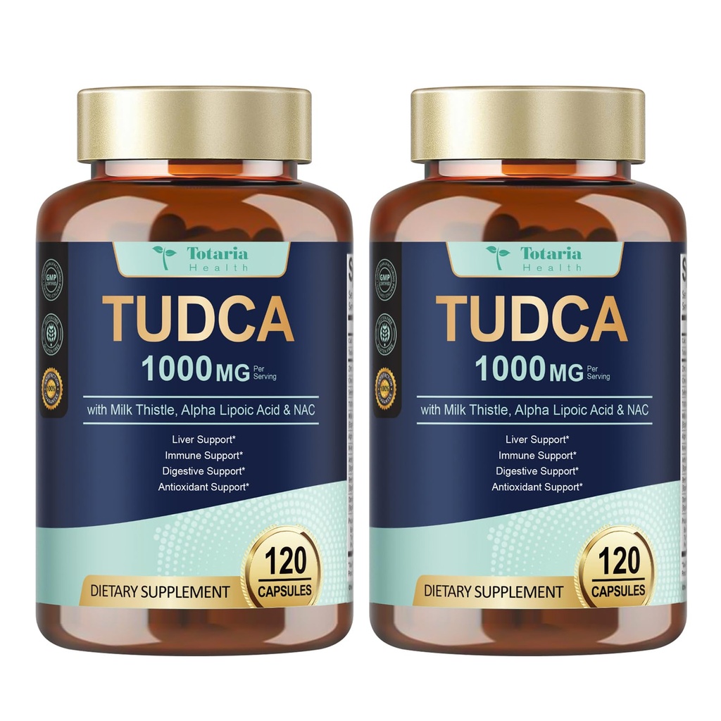 Totaria 2 Pakker TUDCA 1000mg Liver Support Supplement med melk Thistle, NAC, ALA, 80% Silymarin, 15-i-1 Ekstra styrke Bile Salter