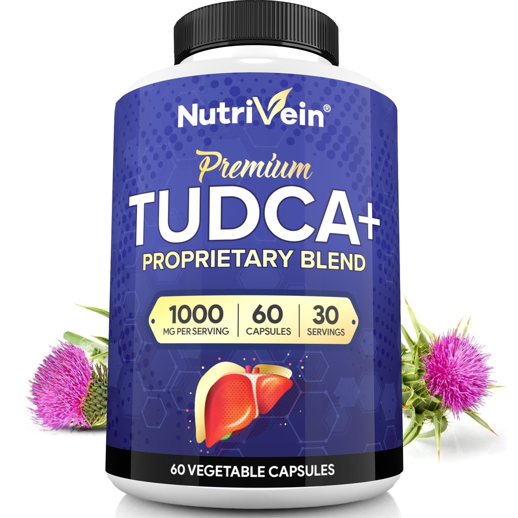 Nutrivein Premium TUDCA + Liver Support Supplement 1000mg - 30 dagers forsyning (60 Caps): TUDCA Supplement Bile Salts for lever velvære