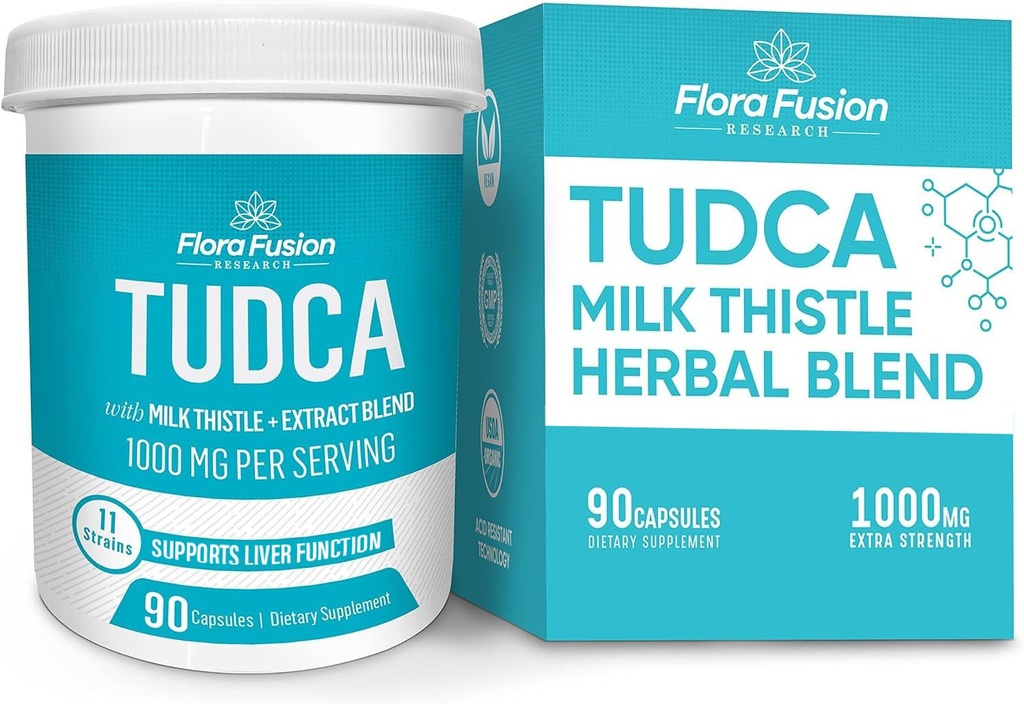 Flora Fusion Dr. Millers TUDCA med Melke Thistle Extract, 1000 mg per servering, Lever og Gallbladder Cleanse Supplement, støtter leverfunksjon, 90 kapsler (45-dagers forsyning)