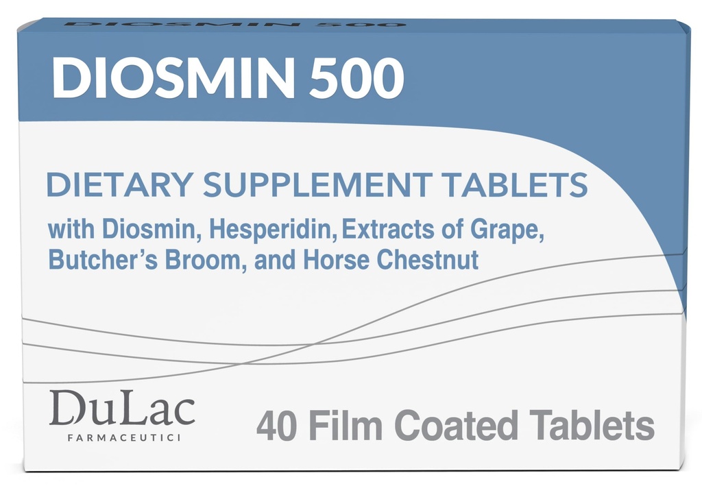 Dulac Diosmin 500, Mikronisert Diosmin Hesperidin Diett Supplement 1000 mg per porsjon, Horse Chestnut ekstrakt, Butcher's Broom & Red Grape Extract, Ben sirkulasjon støtte, 40 tabletter, laget i Italia