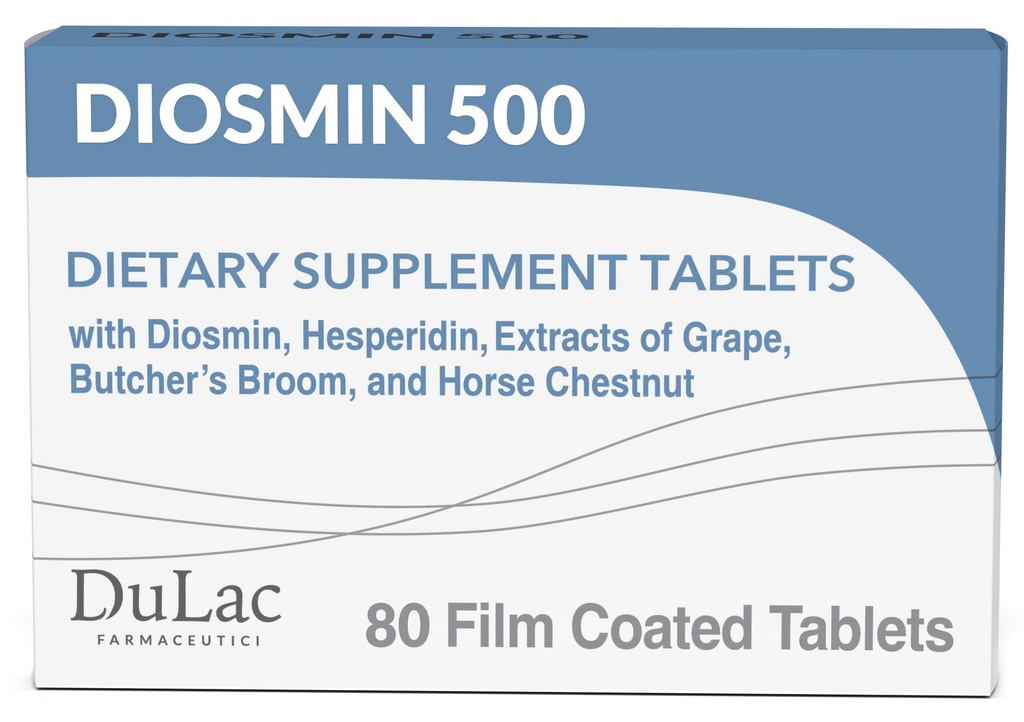 Dulac Diosmin 500, Mikronisert Diosmin Hesperidin Diett Supplement 1000mg per porsjon, Horse Chestnut ekstrakt, Butchers Broom & Red Grape Extract, Ben sirkulasjon støtte, 80 tabletter, laget i Italia