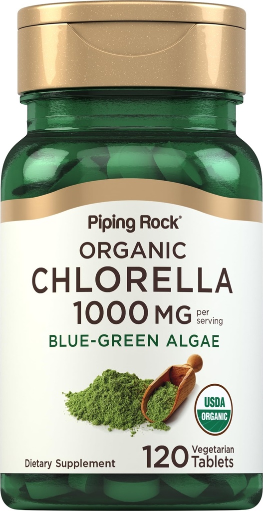 Piping Rock Chlorella | 1000mg | 120 tabletter | Blå-grønn Algae | Broken celle vegg organisk | Ikke-GMO, Glutenfri Supplement