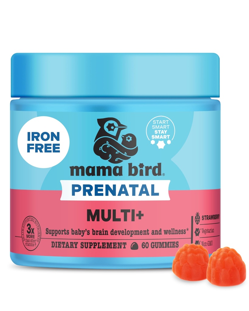 Best Nest wellness Mama Bird Prenatal Multi Plus - Prenatal Care Supplement støtter Hjerne & Digestiv Helse - Vegansk Multivitamin med Metylfolat og mer - Jordbær, 60 Gummies (30 Serveringer)