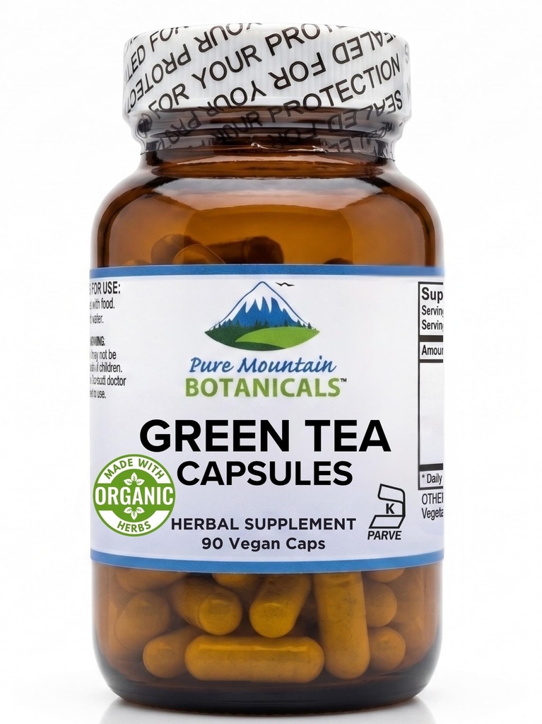 Grønne tekapsler - 90 Kosher Vegan Caps med 450 mg organisk fullspektrum og ren grønn te ekstrakt