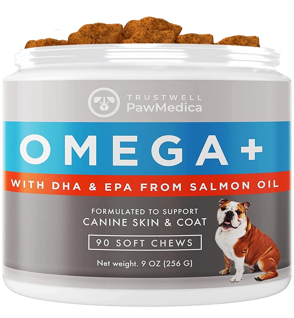 PawMedica Omega 3 for hunder, hundehud og coat Supplement med fiskeolje kjærlighet hjelper med hund tørr hud, Omega 3 6 9 vitamin Chews for hund allergier