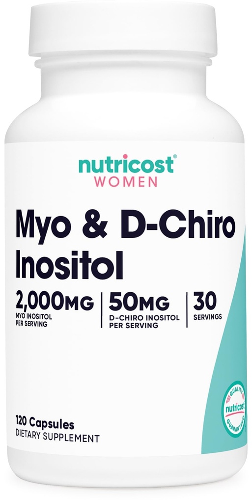 Nutricost Myo Inositol & D-Chiro Inositol for kvinner 2000mg, 120 kapsler, 2000mg Myo & 50mg D-Chiro Per servering, 30 serveringer, vegetarvennlig, ikke-GMO & Glutenfri