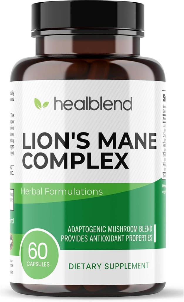 Mushroom Complex ekstrakt med Lions mane frukting kropp - 100% naturlig og effektiv energi piller - hjerne, fokus Supplement, stimulerer humør og kreativitet - 60 immunstøtte kapsler