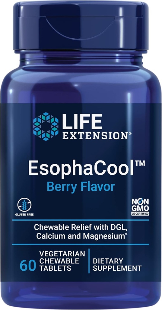 Livsforlengelse EsophaCool - Gut Helse Kosttilskudd med kalsium, magnesium og DGL Licorie Root Extract for sunn digestion mage relief & PH Balance - Glutenfri, vegetarisk - 60 Chewable tabletter