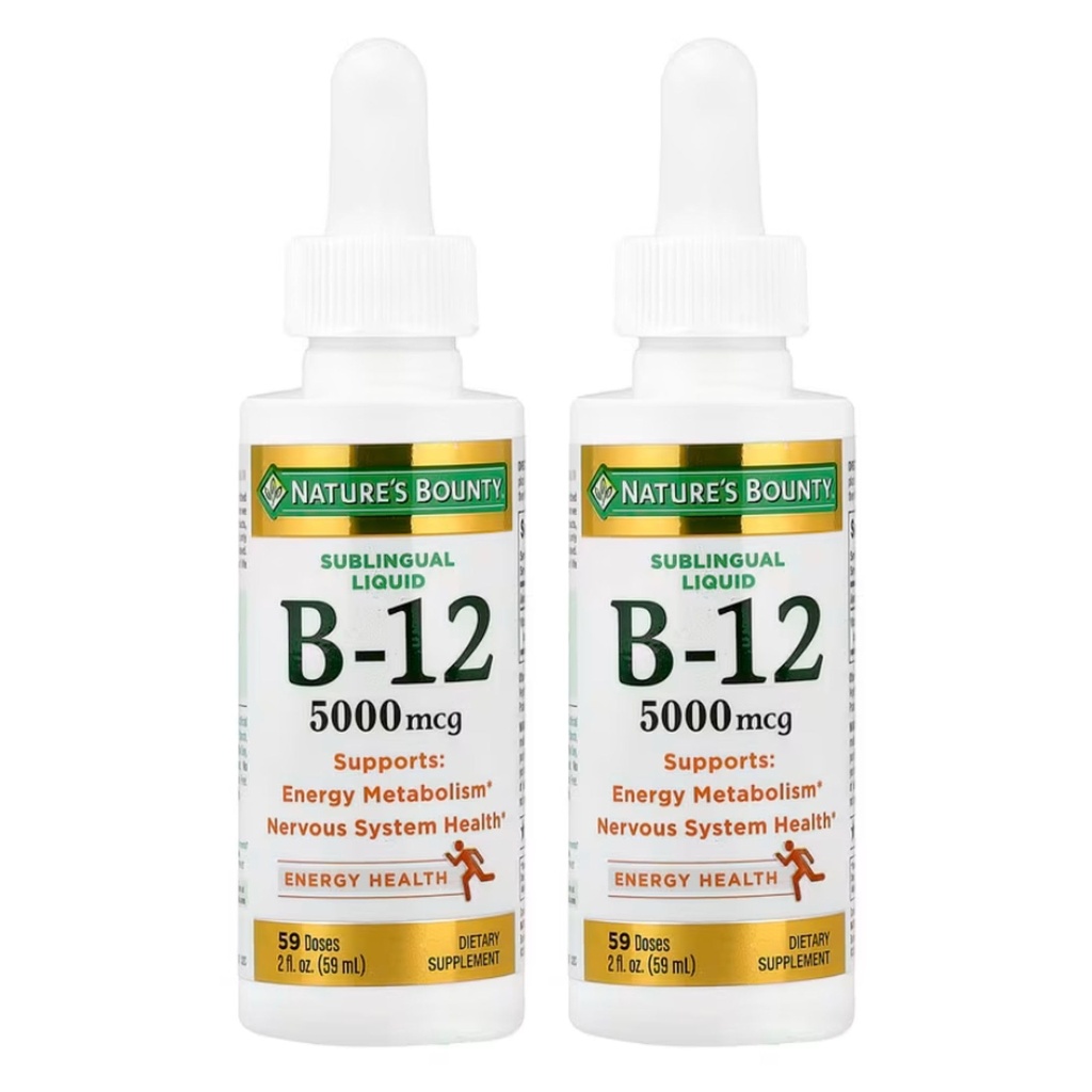 Naturens Bounty B-12 5000 mcg sublingual flytende energi helse, 2 fl Oz (2 flasker)
