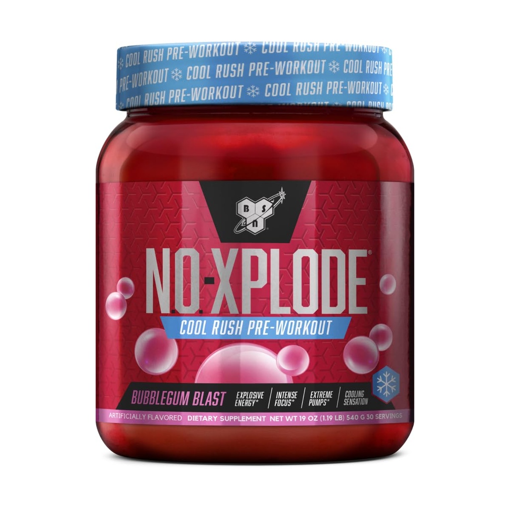BSN N.O.-XPLODE Cool Rush før trening pulver, preworkout energi Supplement for menn og kvinner med kreatin og Beta-Alanin, ny flavor: Bubblegum Blast, 30 serveringer