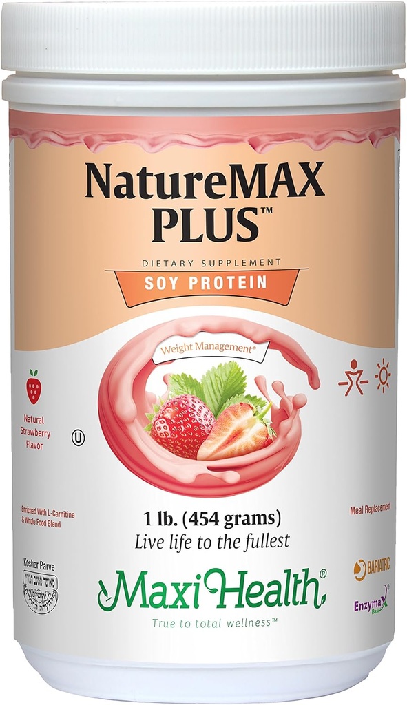 Maxi-Helse NatureMAX PlusTM Energistøtte Drikke soyaproteinpulver - Sukkerfri kosttilskudd - 20g Protein Per Serving - Naturlig Strawberry Flavor - Kosher Vitamin - 1lb