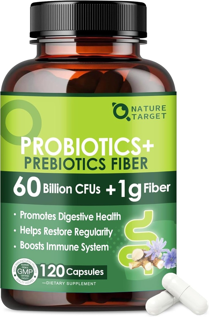 Probiotika for kvinner og menn Digestiv Helse med Prebiotic Fiber - Fiber Supplement med 60 milliarder Probiotika for regelmessighet & Gut Cleanse - Støtter anledninger parabol - 120 Veggie Kapsler