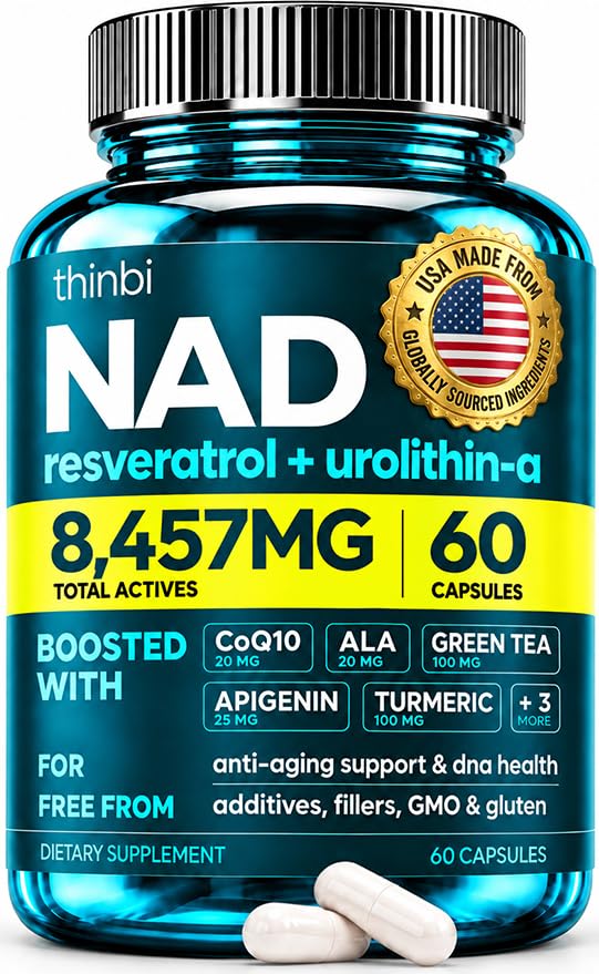 Thinbi Liposomal NAD+ Supplement with Resveratrol & CoQ10, 60 Count