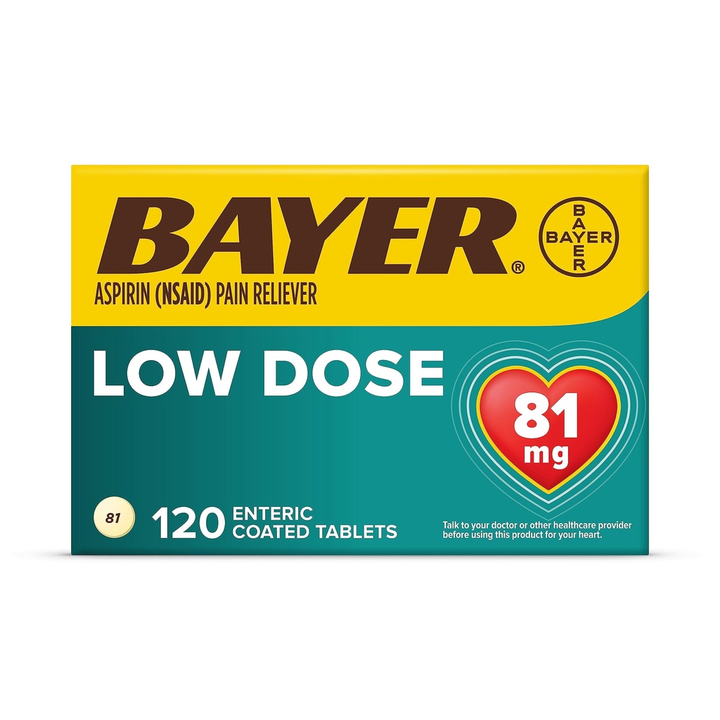 Bayer Aspirin Regimen, 81mg Enteric Coated Tabletter, smertefri/fever Reduser, 120 greve