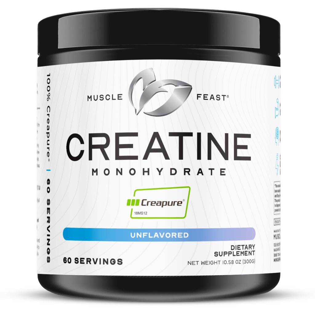 Muscle Feast Creapure Creatine Monohydrate Powder, Unflavored (300g)