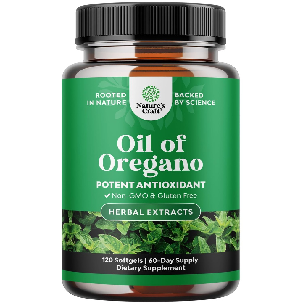 Wild Oregano Olje Softgels - Super konsentrert Softgels Olje av Oregano med Carvacrol 70% for Digestion & Immune Support - Herbal Kosttilskudd for Intestin Cleanse, Body Detox & Reparasjon - 120 Ct