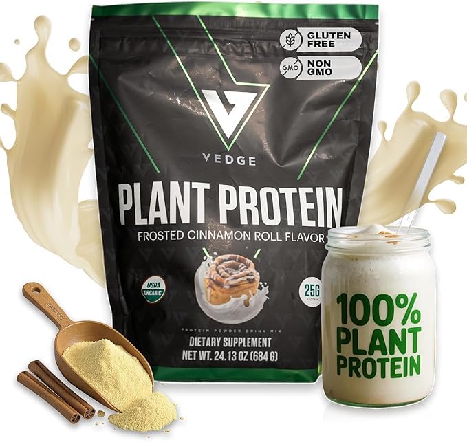 Vedge Vegansk Protein Powder - Planteprotein pulver med pee, Pumpkin & Sunflower - USDA Organic, Aminosyrer, Døyfri, Glutenfri, Soya Gratis, Keto, Ikke GMO, Smooth Texture - Cinnamon - 20 Services