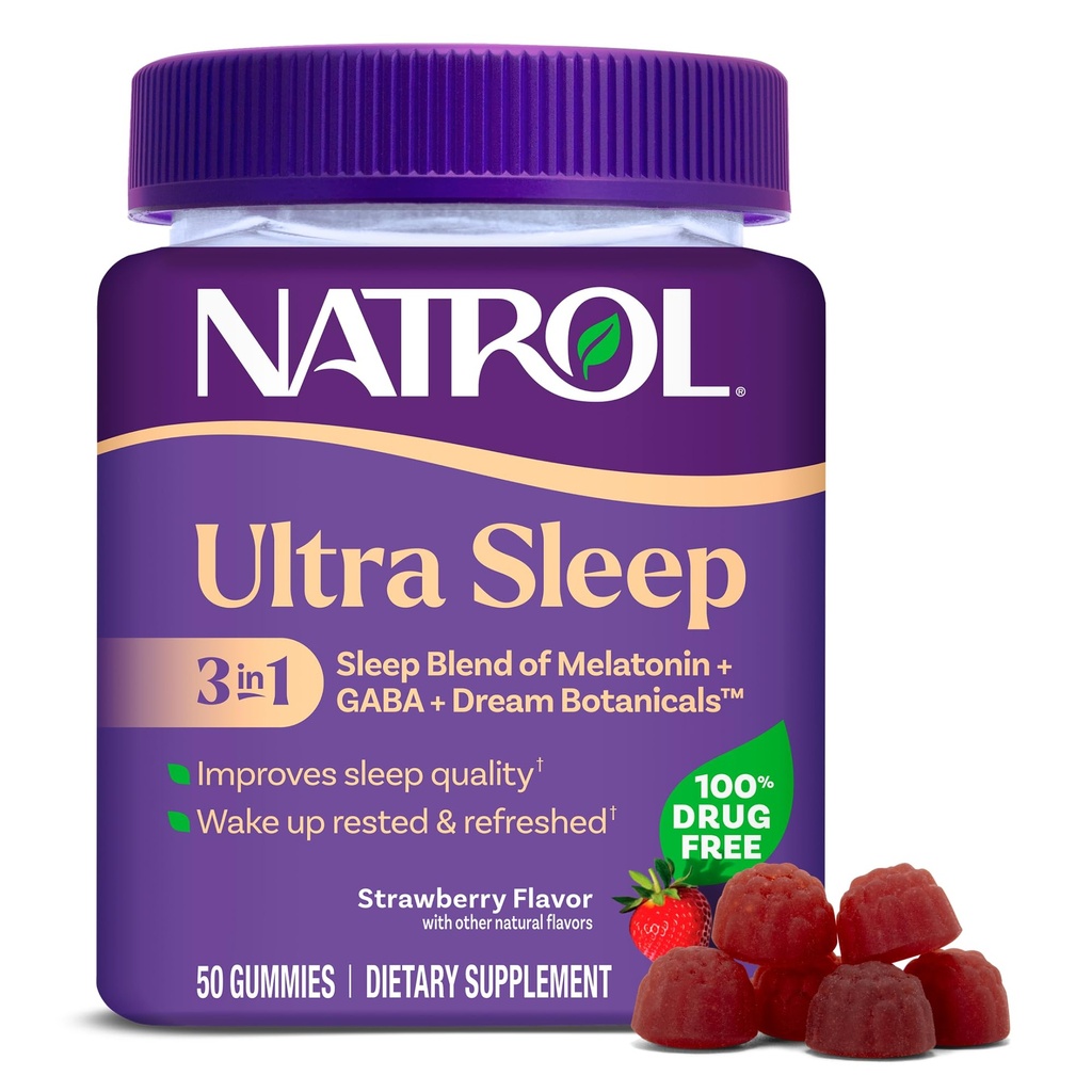 Narrol Ultra søvn 3-i-1 100% Drug-fri søvnhjelp blande med Melatonin, GABA & Botanicals, Dietary Supplement, Ikke-Habit Forming, 50 Gummies