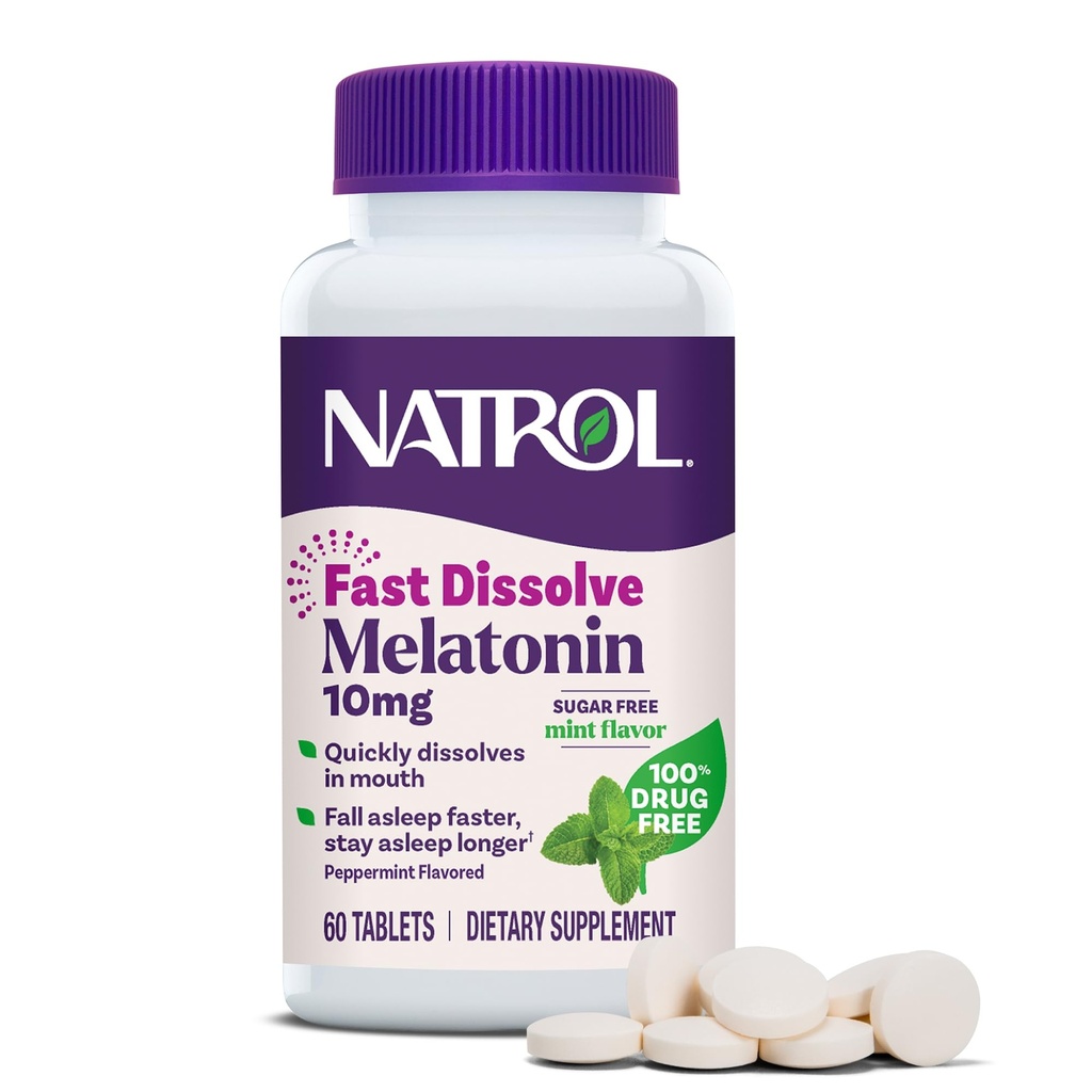 Natrol Melatonin 10mg raske oppløsning tabletter - Peppermynte Flavor, 60 greve, søvnstøtte, rask oppløse Melatonin for voksne, 60-dagers forsyning