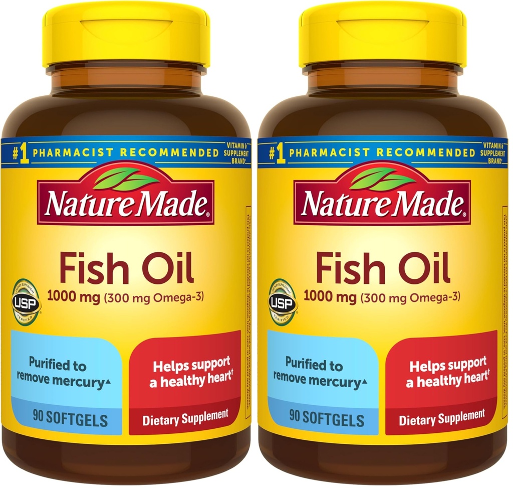 Naturlaget fiskeolje Omega 3 Kosttilskudd, 1000 mg softgels, Omega 3 Fiskeolje for sunn hjerte støtte, 90 Softgels, 45 dagers forsyning (pakke med 2)