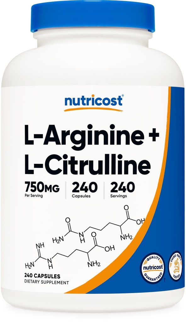 Nutricost L-Arginine L-Citrulline Complex 750 mg, 240 kapsler - Ikke-GMO