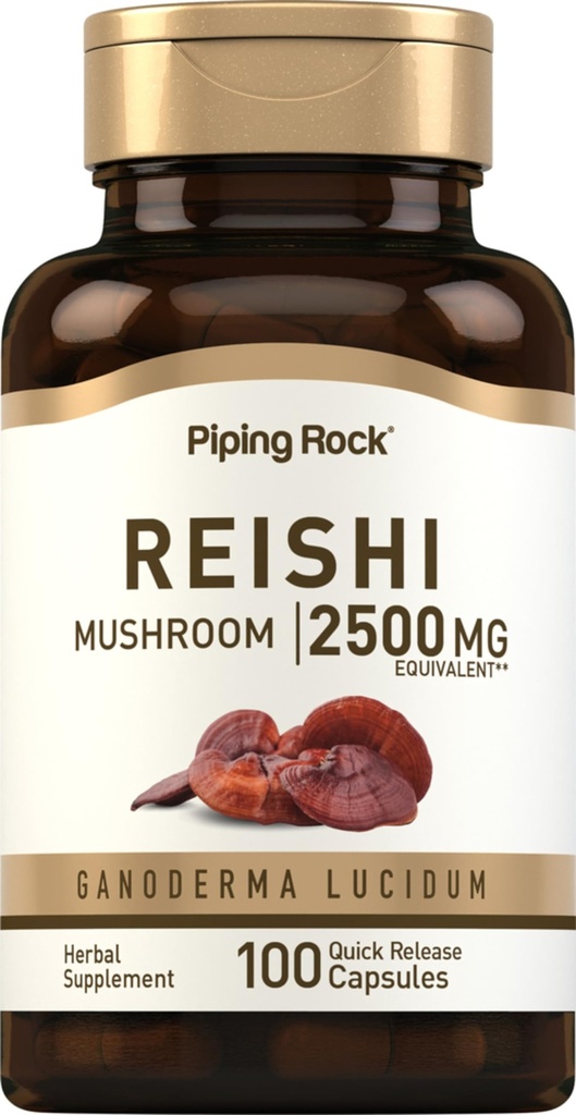 Piping Rock Reishi Mushroom Kapsler | 2500mg | 100 piller | Standardisert Herbal Extract Supplement | med Ganoderma Lucidum | Ikke GMO, Glutenfri