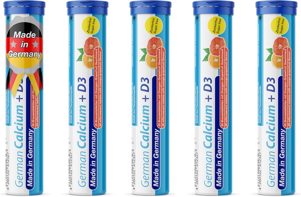 Tysk kalsium + VIT. D-100 Vegetarisk drikke Effervescent tabletter - Orange-Grapefrukt Flavor - laget i Tyskland