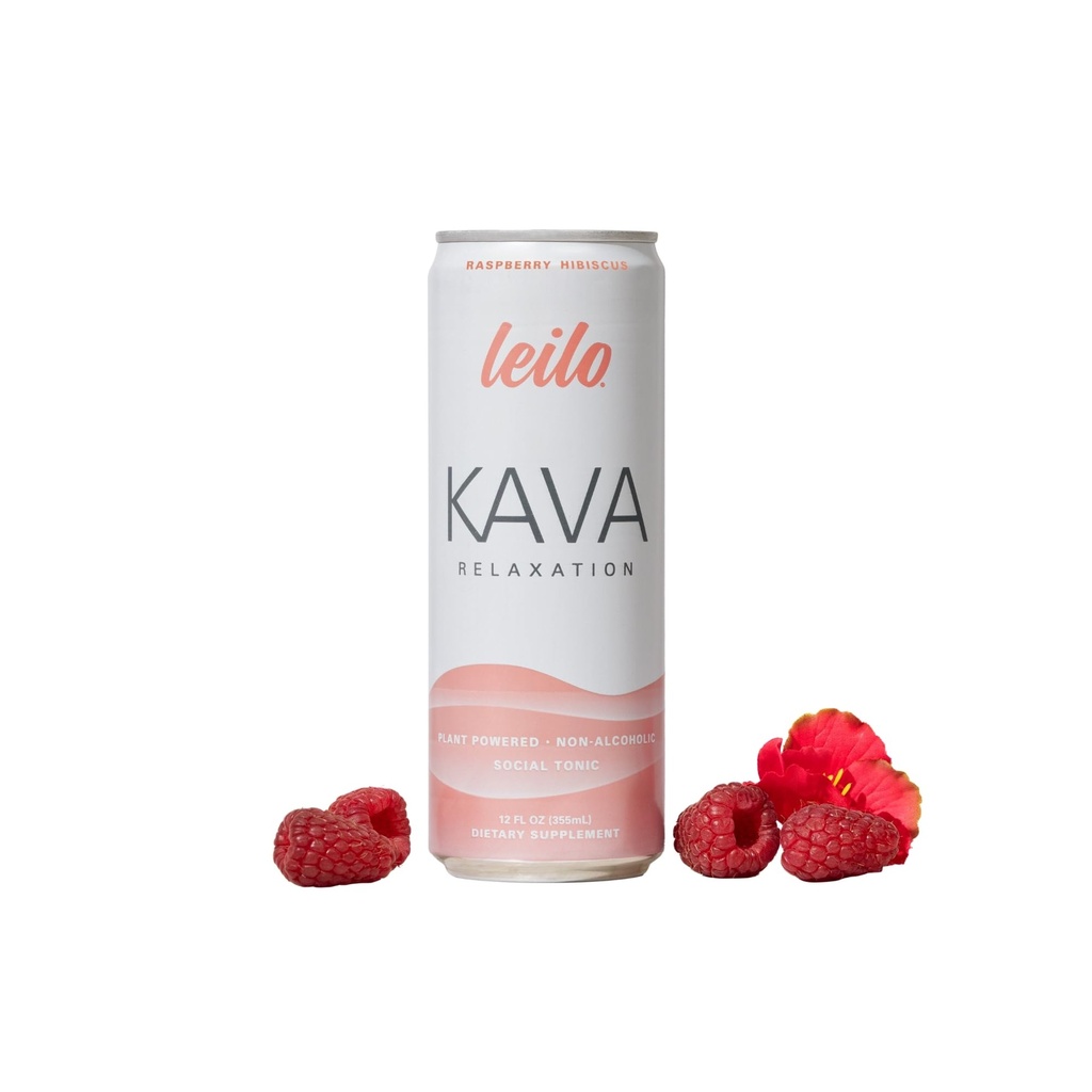LEILO Ō Kava drevet sparking avslappende drikke | bringebær Hibiscus 12-pakke - ikke-ALC beroligende drikke | 12 fl oz bokser (pakke på 12)