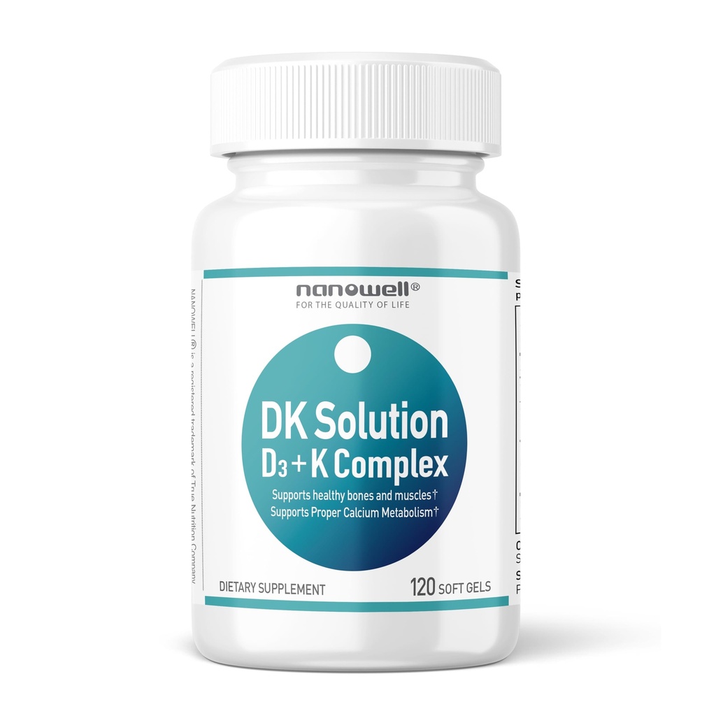 NANOWELL DK-løsning vitamin D3 2000 IE (50mg) + K-kompleks - Dietttilskudd for bein, muskel og immun helsestøtte - 120 Softgels, 120 dagers forsyning