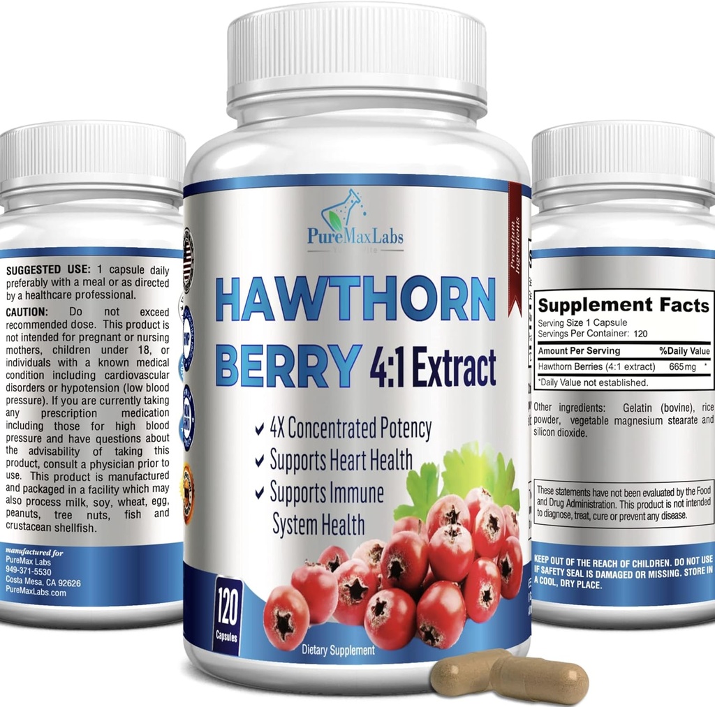 Hawthorn Berry 4:1 Ekstrakt (120 kapsler) Immunsystem Støtte, Super Antioksidant, Hawthorn Berry Kapsler Konsentrert fra 2660mg Berries