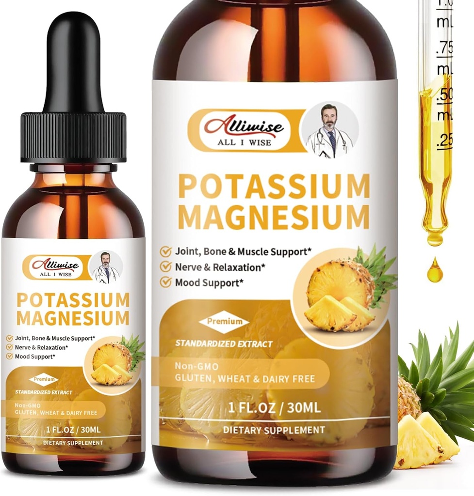 2 Pack Kalium Magnesium Supplement Liquid - høy absorpsjon Calmic Magnesium Complex 500mg & Kalium 99mg Plus Kalsium, vitamin D3, sink for benkramper og bein & energi og immunstøtte - 2 Fl oz