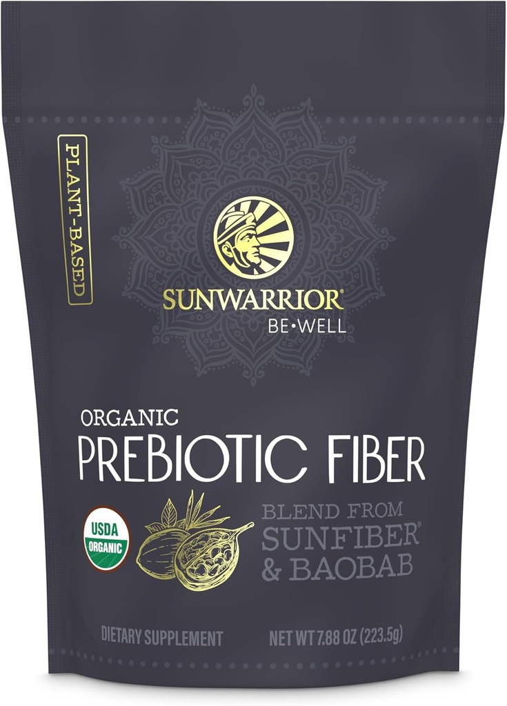 Sunwarrior Fiber Supplement Prebiotic Organic | Vegan Fiber Supplement Plant-drevet Gut Helse Booster med rene ingredienser for Digestive Harmony | Vegansk & Ikke-GMO | 8oz Pouch (30 SRV) Be godt