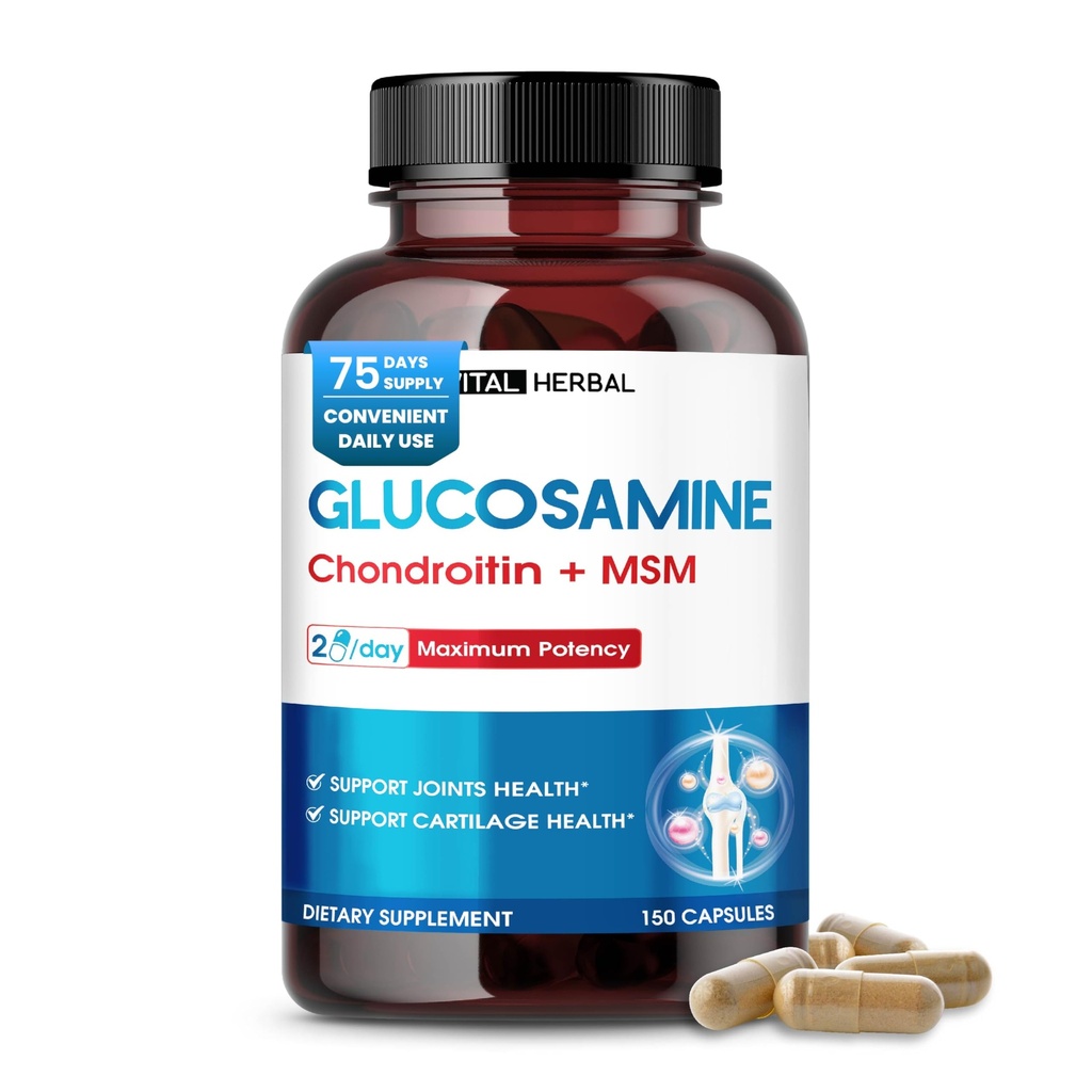 VITAL HERBAL Liposomal Glukosamine med Chondroitin, MSM-maksimum potens- støtteledd, Cartilage-laget i USA