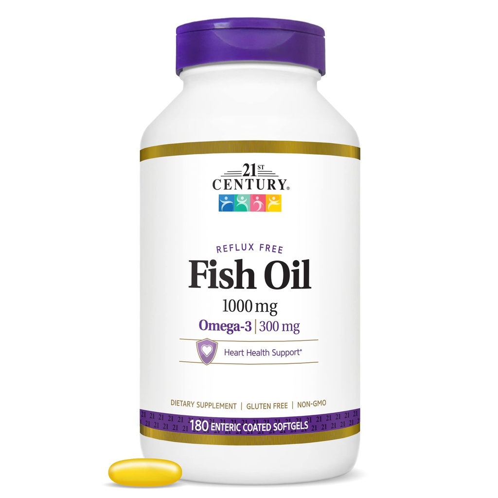 21st Century Fish Oil 1000 Mg Enterisk Coated Softgels, 180Count
