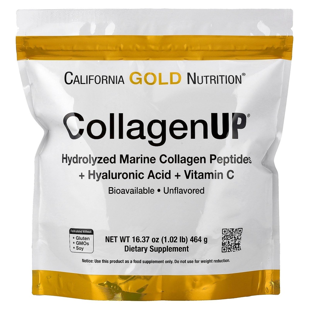California Gold Nutrition CollageUP®, Hydrolysert Marine Collage Peptider med Hyaluronsyre og vitamin C, Uslavored, 1,02 lb (464 g)