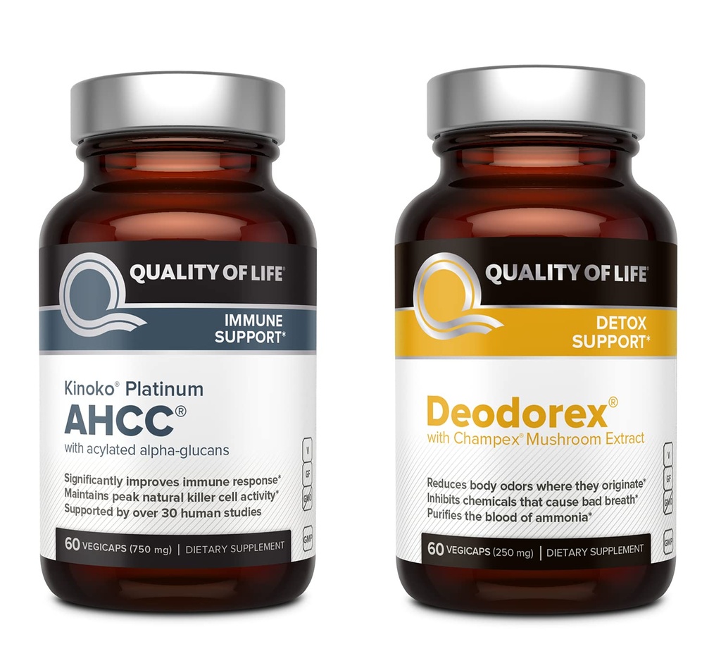 Livskvalitet Alt naturlig immunstøtte og Detox Bundle - Kinoko Platinum AHCC Mushroom Extract - Deodorex Detox støtte Supplement
