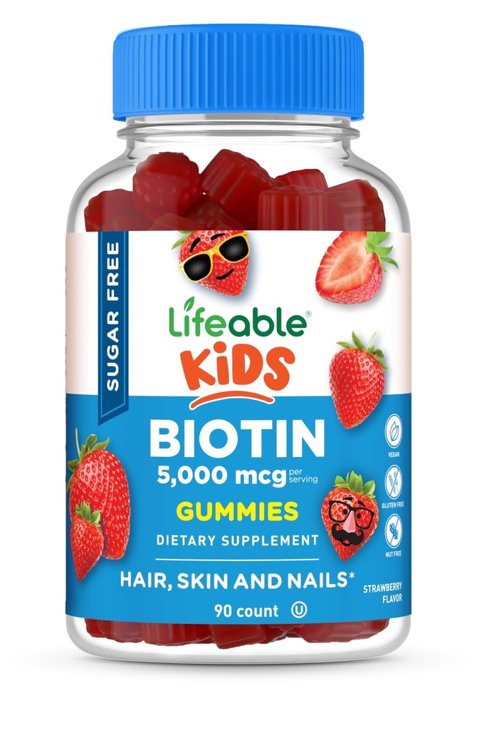 Livlig sukker Gratis Kids Biotin Gummies | 5000mcg | Flott Tasting Biotin Supplement | Biotin Gummies for hårvekst, hud og negle helse | Hår vitaminer for barn, gutter, jenter | 90 Gummies