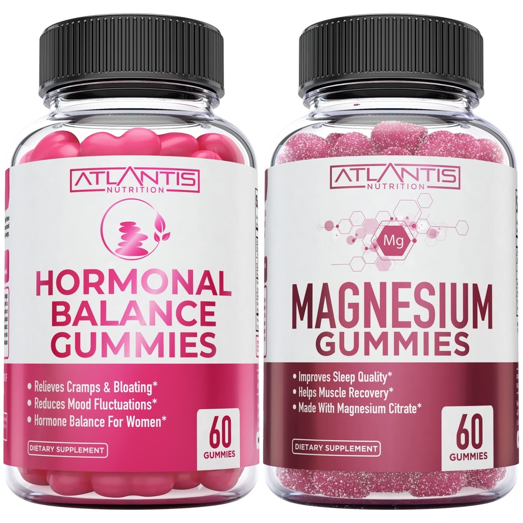 Hormonal Balance & Magnesium Gummies For Muscle Cramps, PMS Gummies Alleviate Bloating & Mood Swings, Magnesium bidrar til å hindre Kramper og fremmer muskelgjenvinning - 60 Vegan Gummies Per Flaske