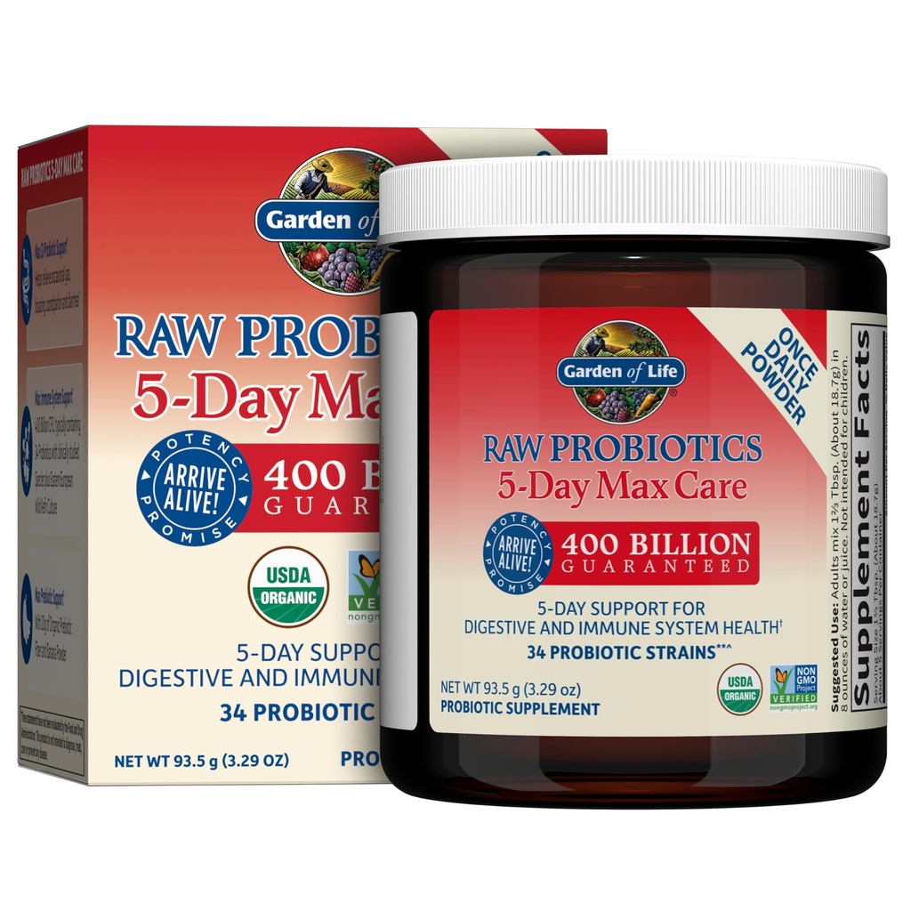 Livshage Rå Probiotika 5-dagers Max Care - 400 milliarder CFU - Probiotisk pulver for Digestive & Immune Support - Banan, 5 Serveringer