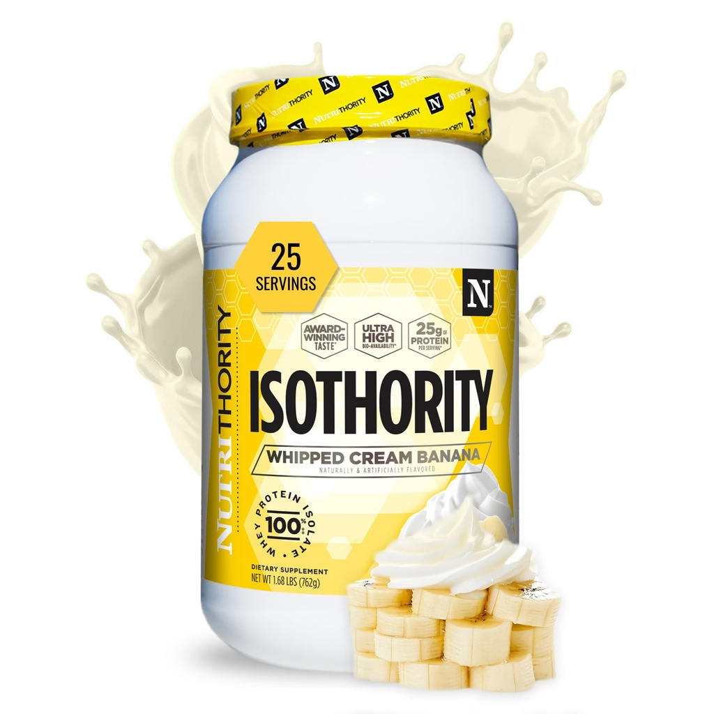 Isotoritet Whey Protein Isolate, Whipped Cream Banana, 2 lb - Ultra Absorbable grened kjede Aminosyrer (BCAA) pulver med 25g Protein Per Serving, Lav karbohydrat - Bygg muskel og akselerert gjenoppretting
