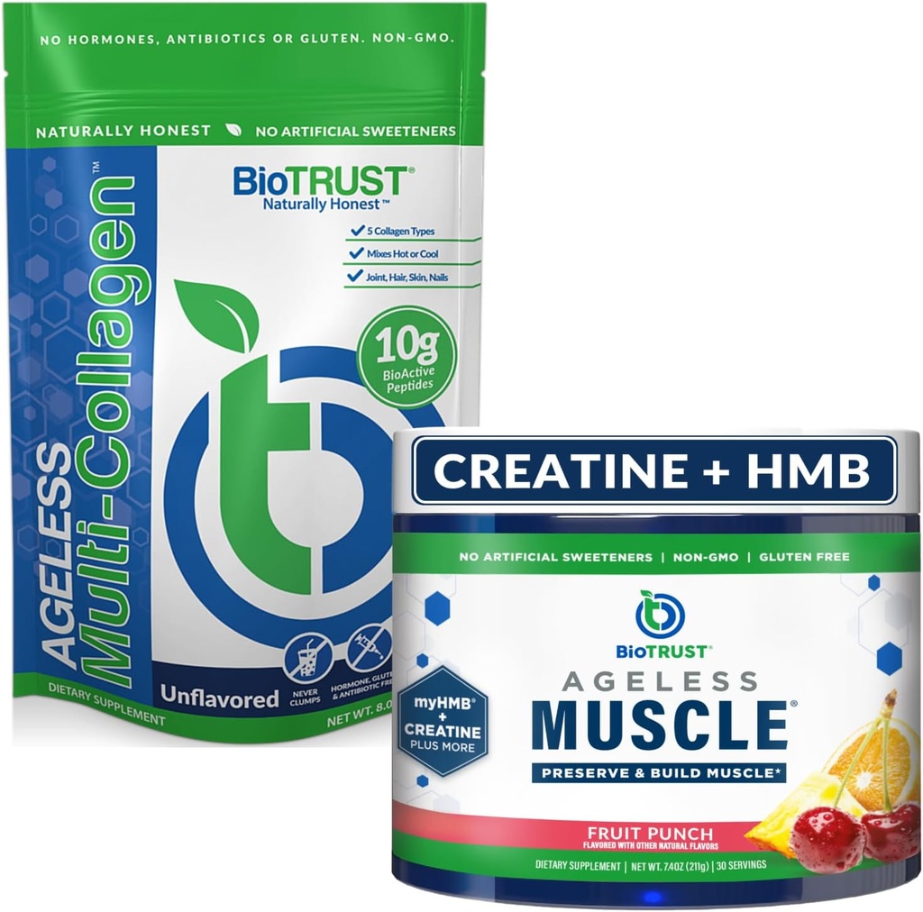 BioTrust Aldersløse Muskel (Fruit Punch) og Multi Collage (Uslavored) Bundle