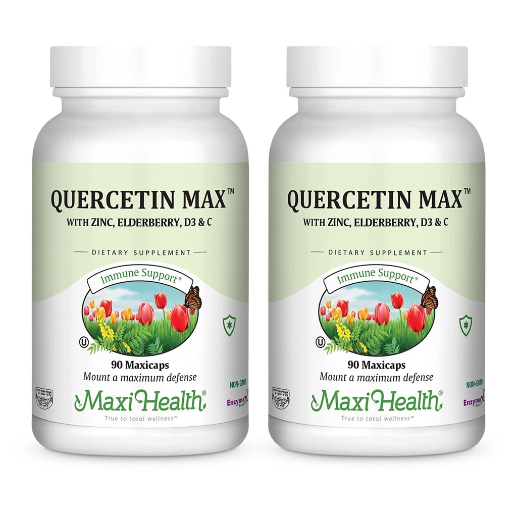 Maxi Helse Quercetin 500mg Kapsler – Sink kosttilskudd for kvinner og menn – Ikke-GMO, Kosher, og Glutenfri Quercetin Kosttilskudd med Elderbær Vitamin C og sink (90 Veg Kapsler, Pakke med 2)