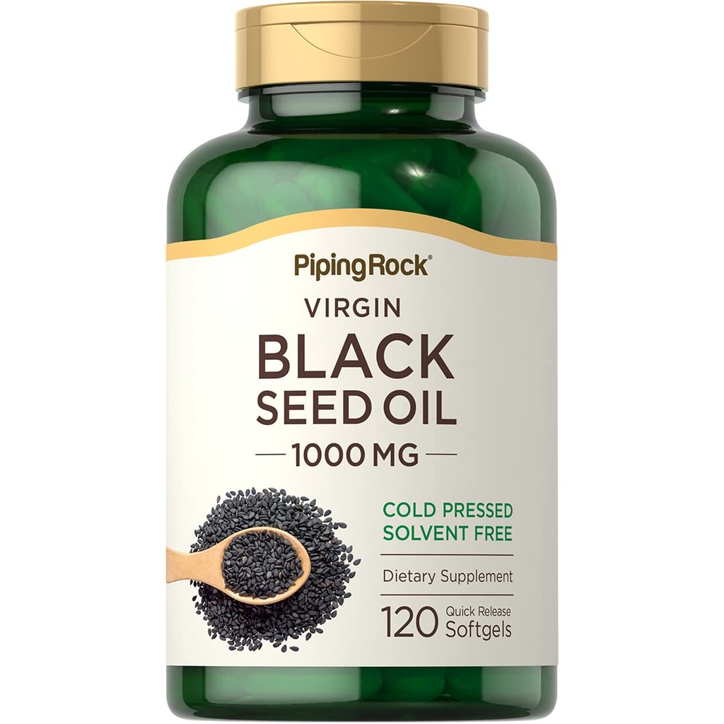 Piping Rock Black Seed Oil Softgel Kapsler | 1000mg | 120 piller | kaldt presset kosttilskudd | Nigela Sativa | løsningsmiddel gratis, ikke-GMO, Glutenfri